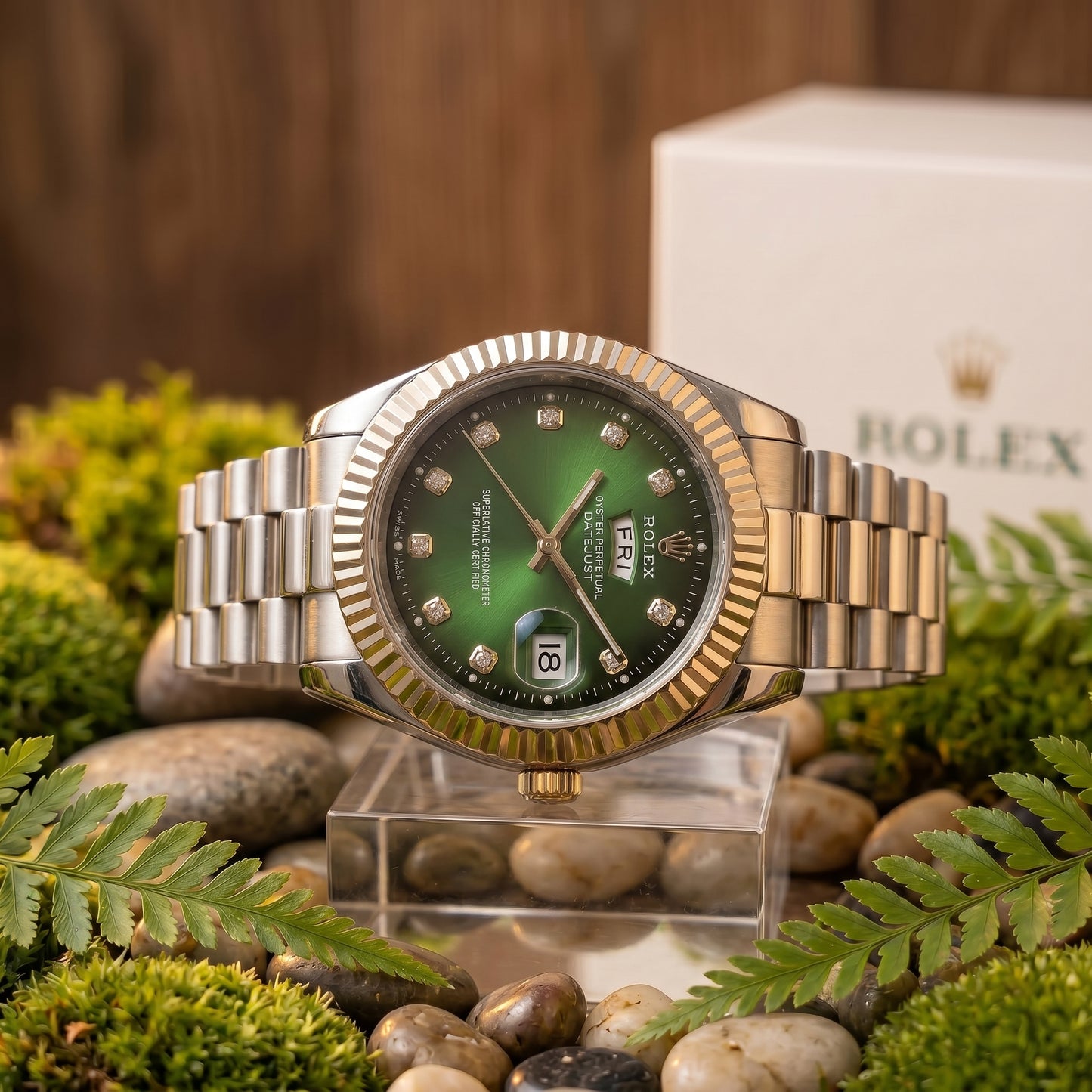 Premium Silver Green Dial Rolex Watch