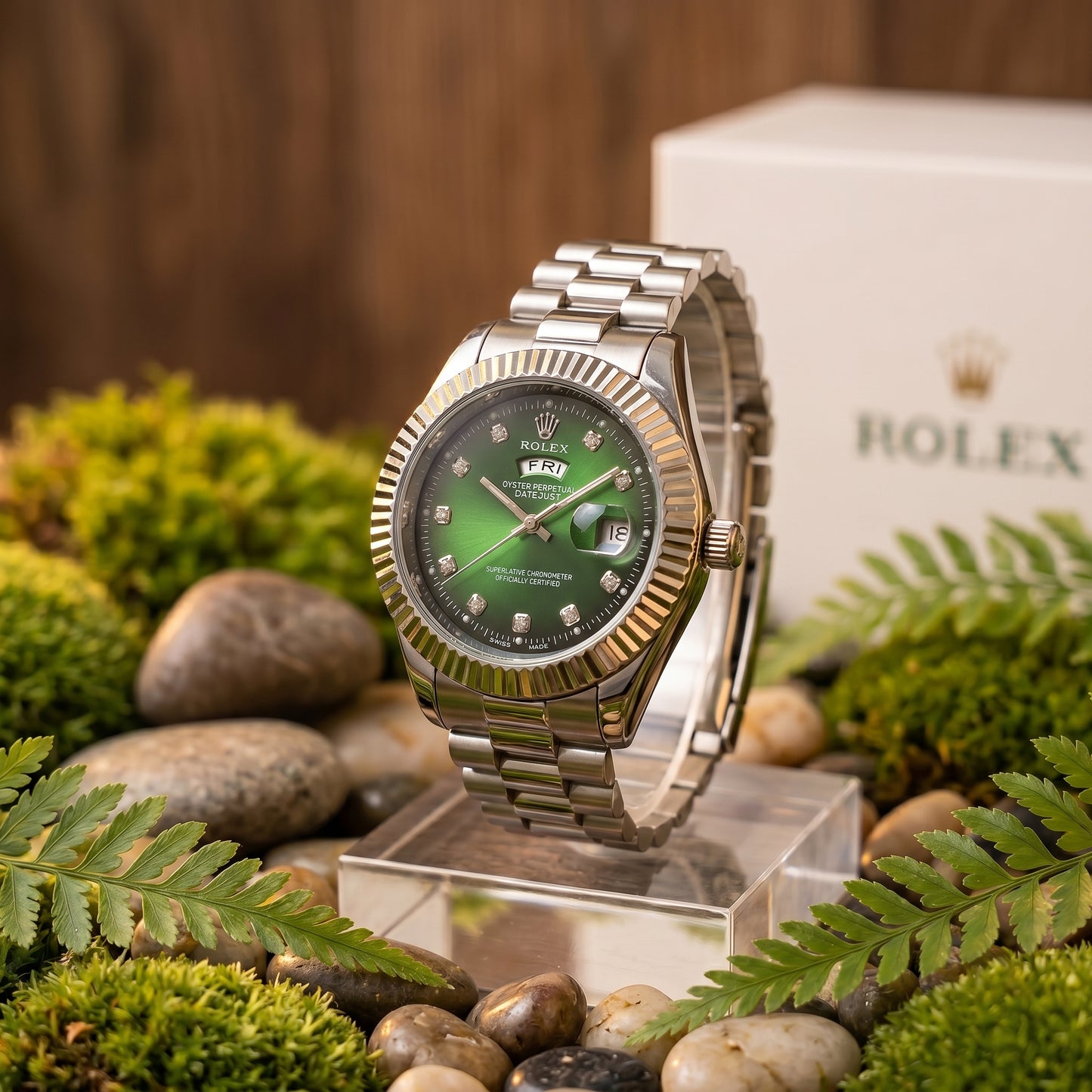 Premium Silver Green Dial Rolex Watch