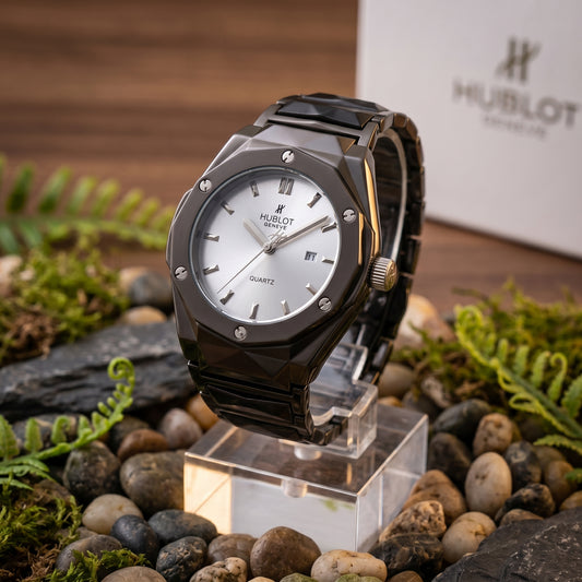 Dark Brown Prism Chain Strapped Silver Hologram Dial Hublot Watch