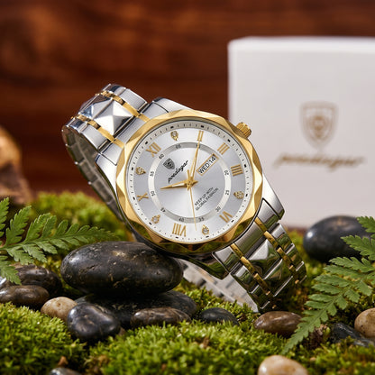 Two Tone Gold and Silver Poedagar Prism White Dial Watch