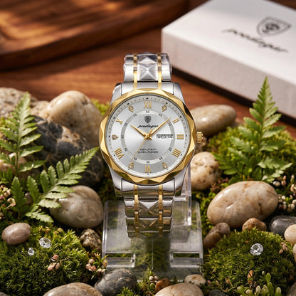 Two Tone Gold and Silver Poedagar Prism White Dial Watch